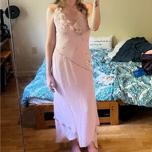 Elegant Vintage Pink Floral Dress